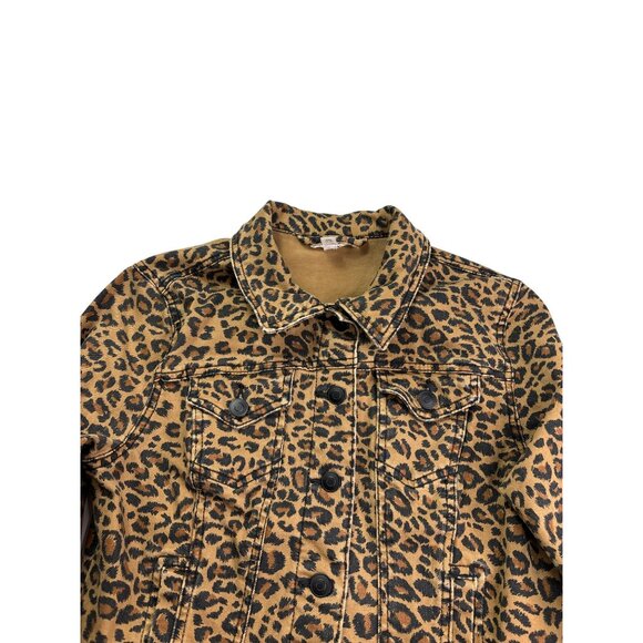 Time & Tru Womens Leopard Print Denim Jacket Size S Cropped Brown Black - Picture 2 of 6